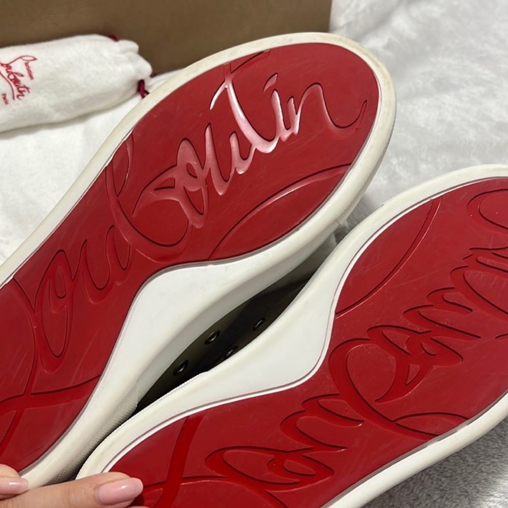 Christian Louboutin Beige White Simplerui Fabric Leather Low Top Flat Calf Gomme